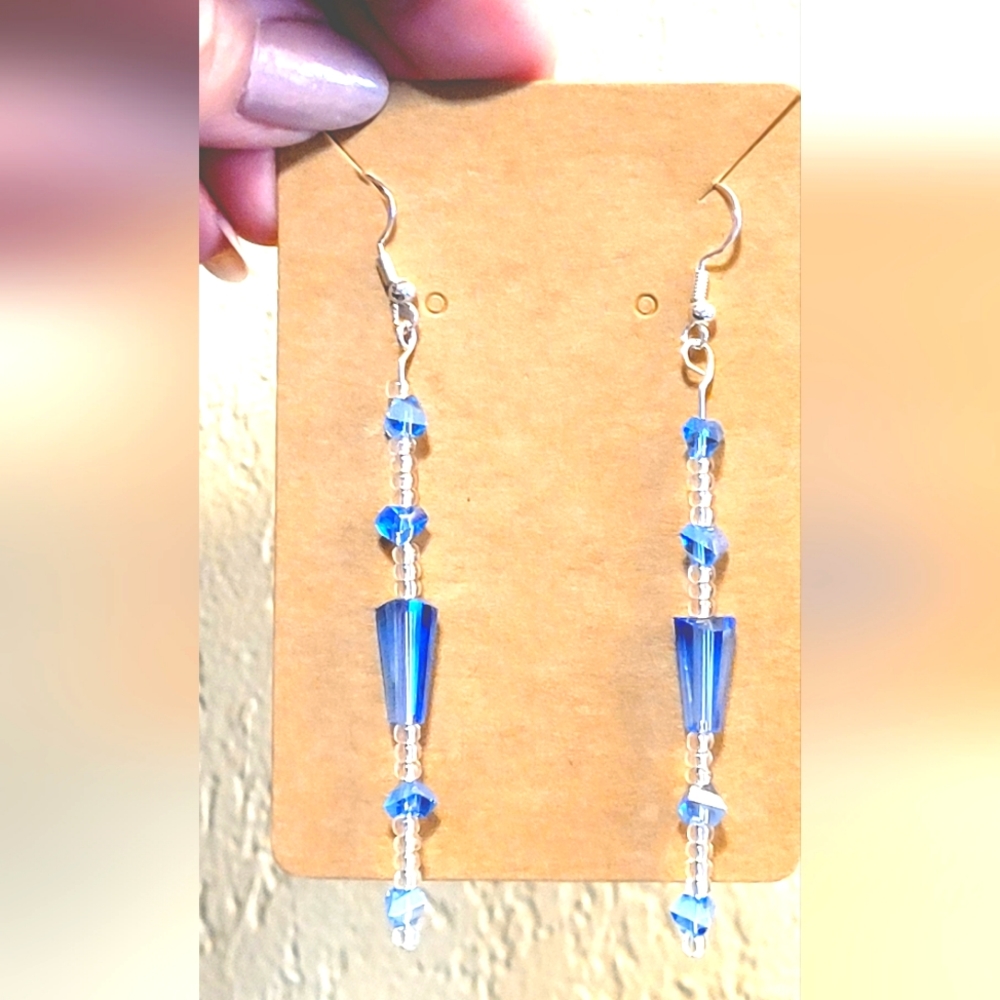 Bold crystal and glass dangle earrings - Handmade